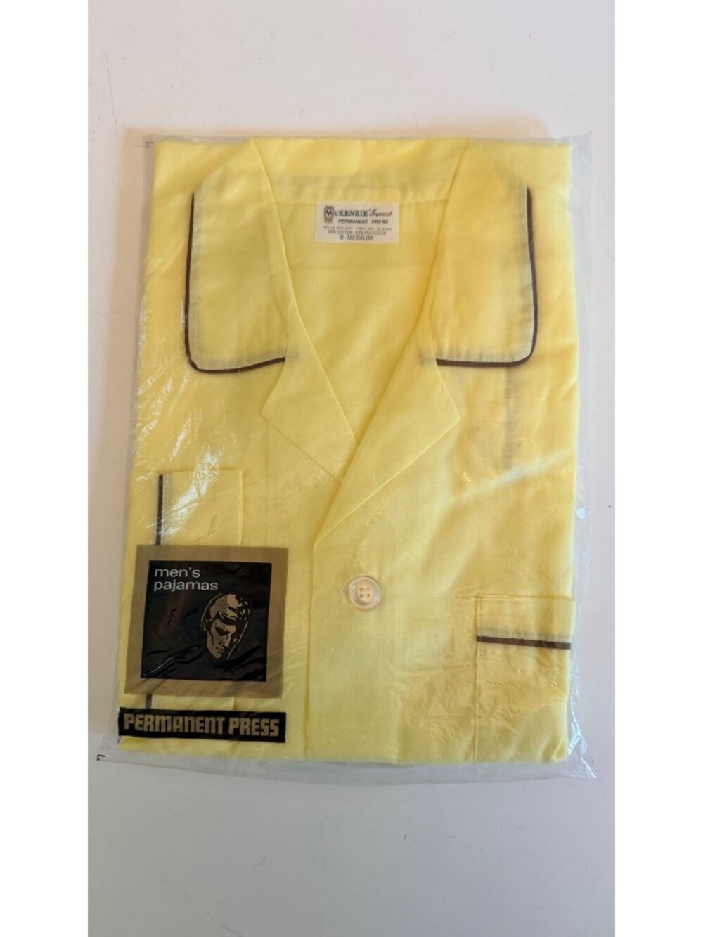 New Old Stock Mens Vintage Pajama Set Yellow McKenzie Imperial Size B Long Pants